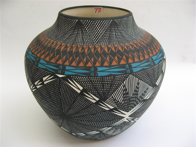 Appraisal: ACOMA NATIVE AMERICAN INDIAN POT hand painted and signed Jay