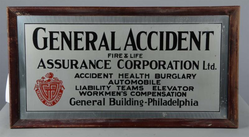 Appraisal: General Accident Assurance Metal Sign In Frame This metal advertising