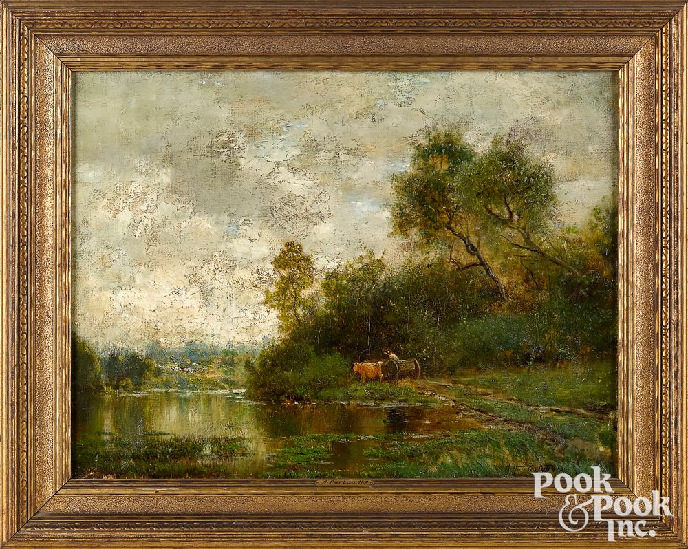 Appraisal: Arthur Parton oil on canvas bucolic landscape Arthur Parton American