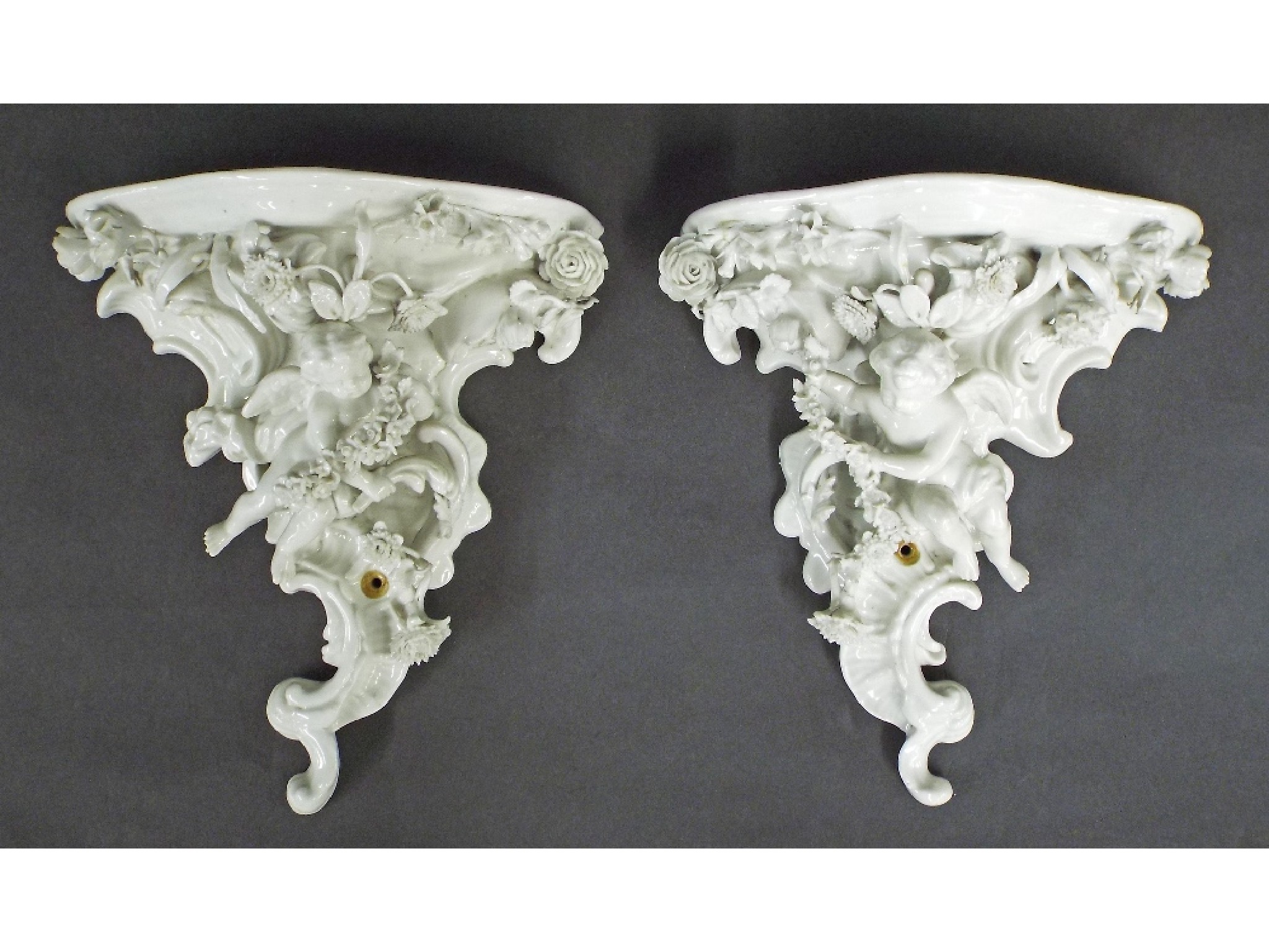 Appraisal: Pair of Meissen blanc de chine porcelain wall brackets in