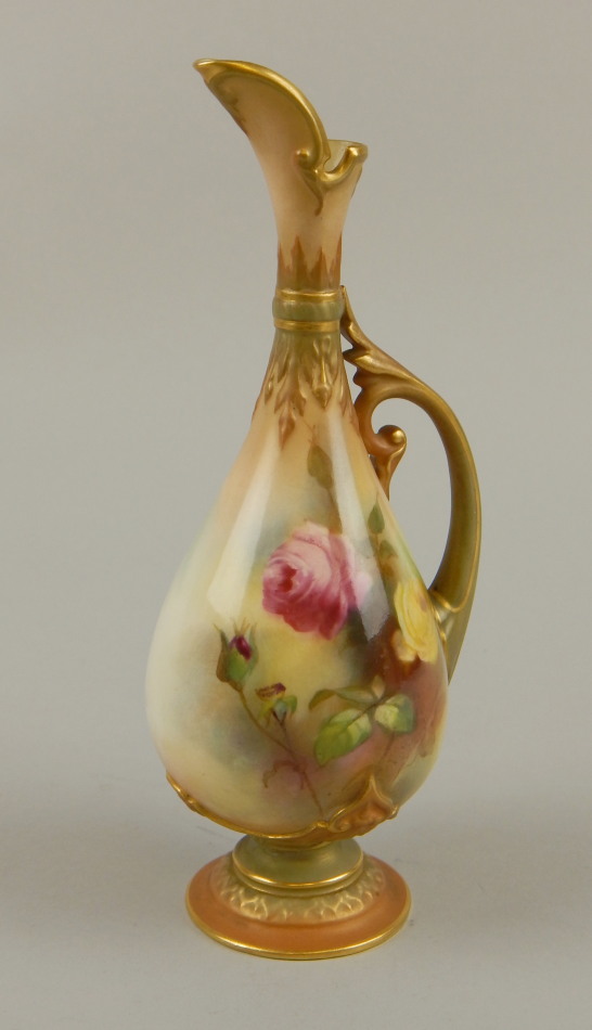 Appraisal: An early thC Royal Worcester blush ivory ewer with shaped