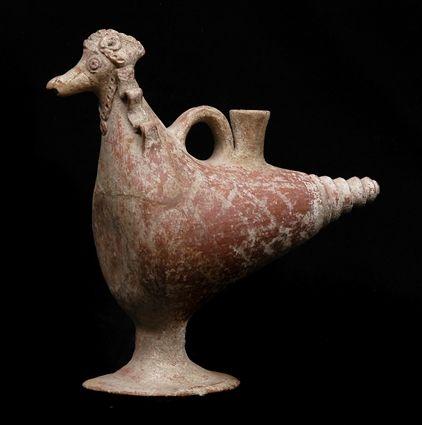 Appraisal: EARLY PERSIAN TERRACOTTA VESSEL IN THE FORM OF A BIRD