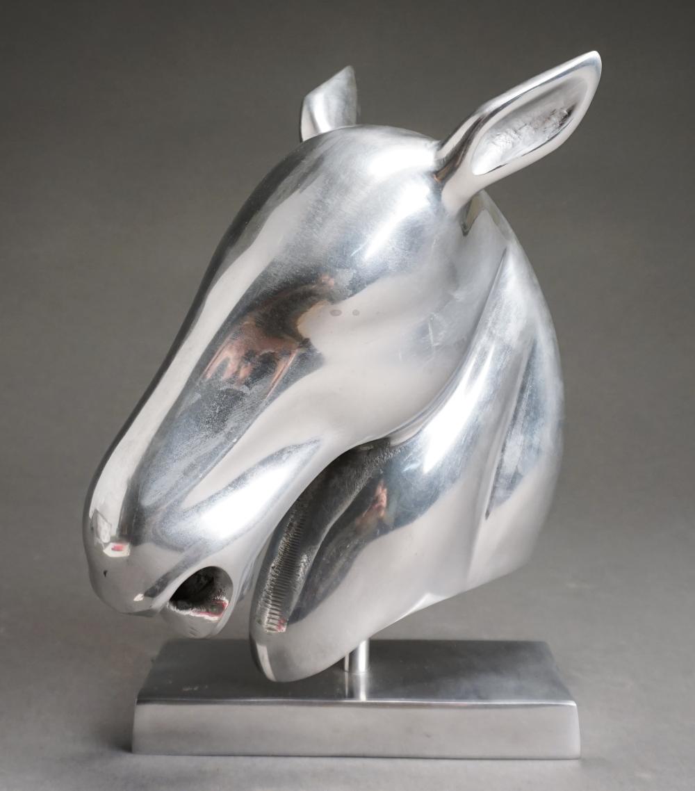 Appraisal: Polished Metal Bust of Horse on Plinth H overall in