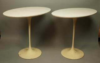 Appraisal: Pr Eero Saarinen Oval End Tables White laminate top on