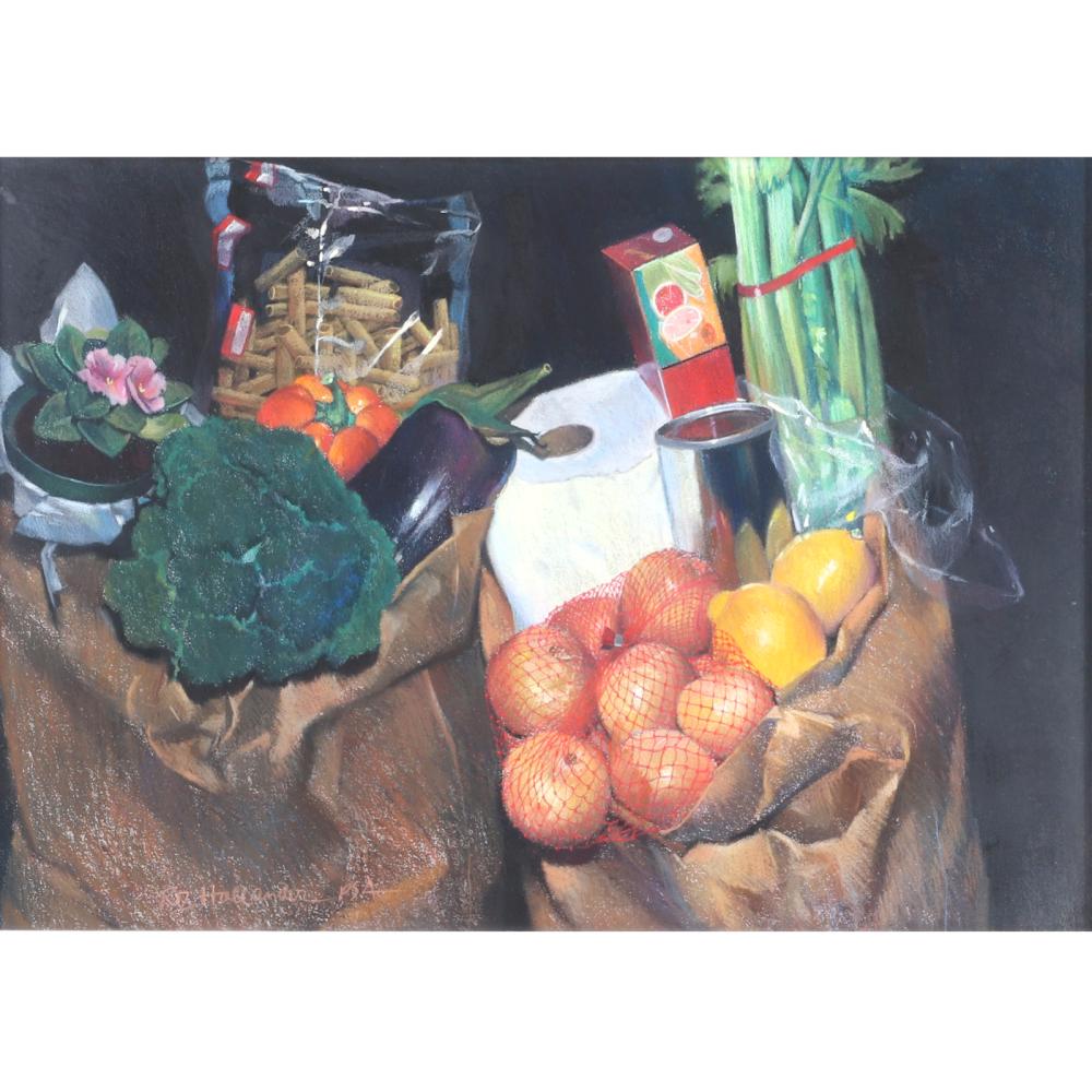 Appraisal: ROZ HOLLANDER AMERICAN ST CENTURY MARKET BAGS STILL LIFE PASTEL