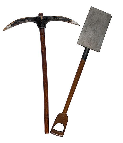 Appraisal: ODD FELLOWS PICK AXE AND SHOVEL EMBLEMS American ca Carved