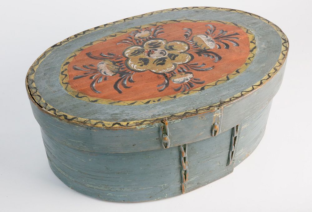 Appraisal: Scandinavian Decorated Oval Band Box th Century Scandinavian Decorated Oval