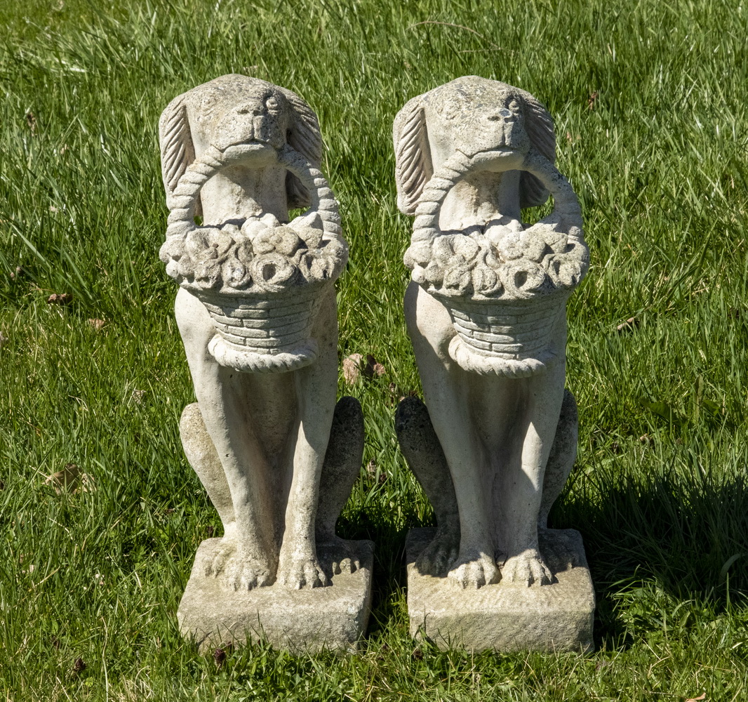 Appraisal: PR CONCRETE GARDEN SCULPTURES Pair of Vintage Cast Concrete Figures