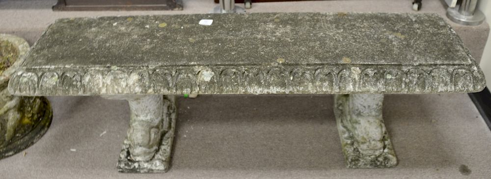 Appraisal: Cement bench with dolphin bases ht in top x Cement