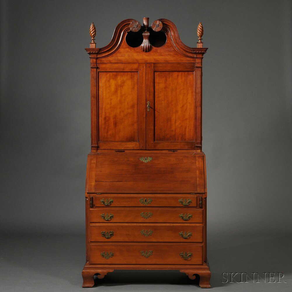 Appraisal: Carved Cherry Desk and Bookcase probably Colchester Connecticut area c