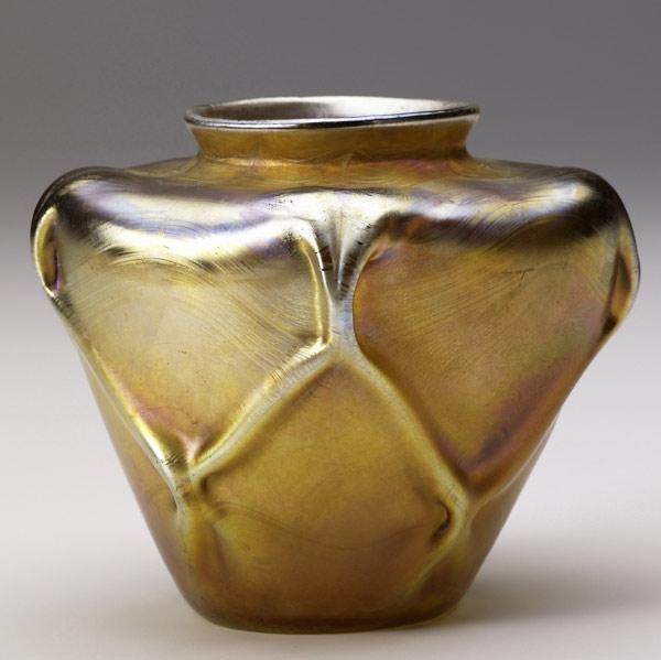 Appraisal: TIFFANY STUDIOS Unusual gold Favrile glass vase in a pinched