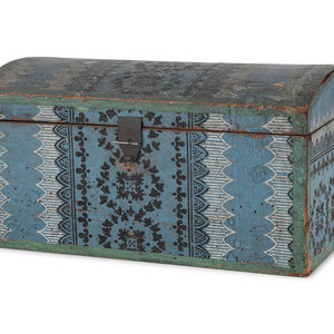 Appraisal: A Wallpaper Covered Dome-Top Bride's Box th th Century Height