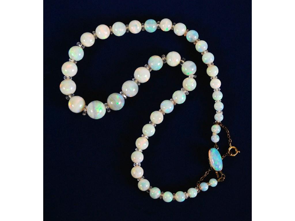 Appraisal: SINGLE STRAND NECKLACE OF GRADUATED OPAL BEADS the faceted crystal