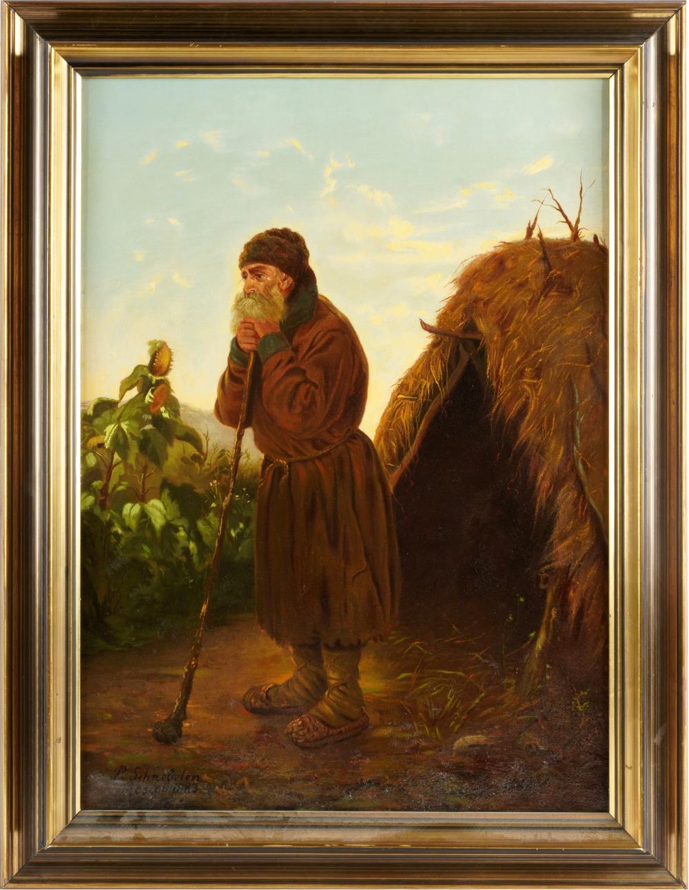 Appraisal: RUSSIAN SCHOOL TH CENTURY depicting a man leaning on a