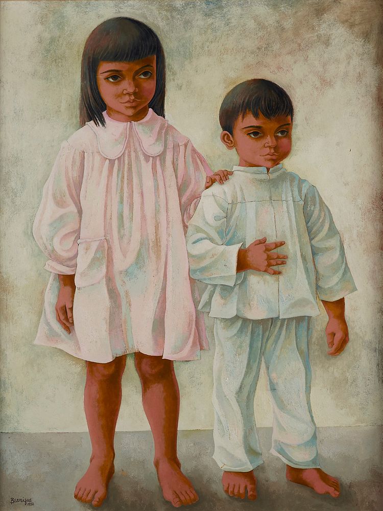 Appraisal: Bernique Longley Two Children Oil on Board Bernique Longley -