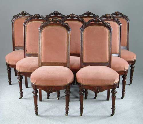 Appraisal: OUTSTANDING SET OF NINE CARVED VICTORIAN DINING CHAIRS Each side