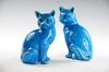 Appraisal: PAIR POTTERY CATS - Seated Cats in Aqua Glaze unmarked