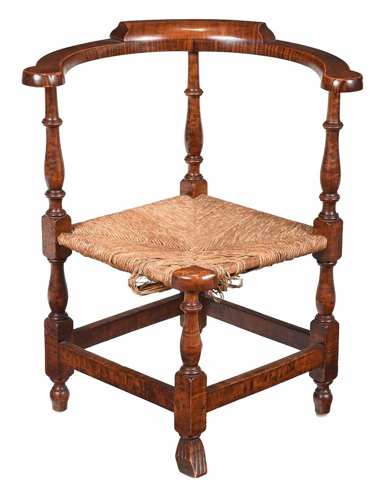 Appraisal: American William and Mary Tiger Maple Corner Chair New England