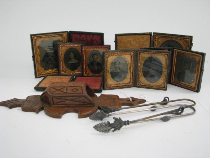 Appraisal: Group of Victorian accessories including a walnut '' carved match