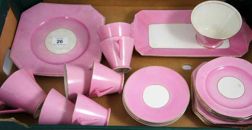 Appraisal: Tray comprising Pink Palissy Tea Service in a Modern Art