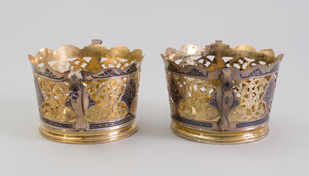 Appraisal: Pair of Russian Silver-Gilt and Niello Bottle Coasters Marked '