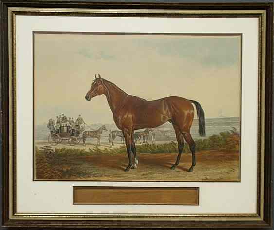 Appraisal: Framed print of a stallion with a four-in-hand coach in