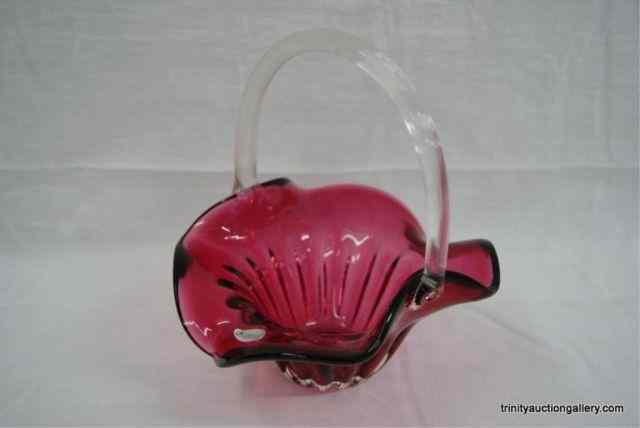 Appraisal: Fenton Glass Cranberry '' Basket With a clear applied handle