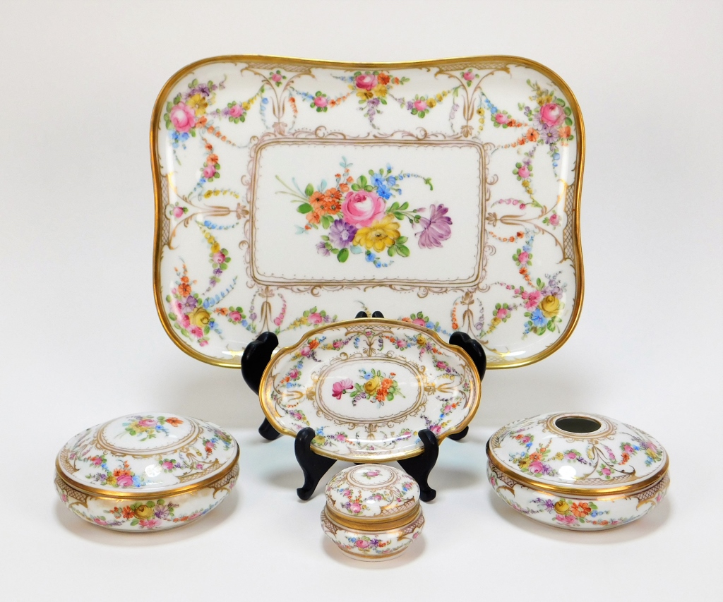 Appraisal: PC DRESDEN GERMAN PORCELAIN VANITY SET GermanyEarly th CenturyIncludes a