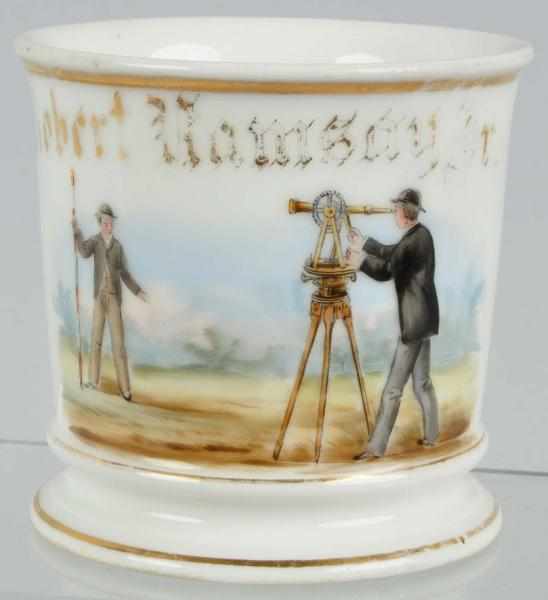 Appraisal: Surveyor Shaving Mug Description Beautiful image of two men surveying