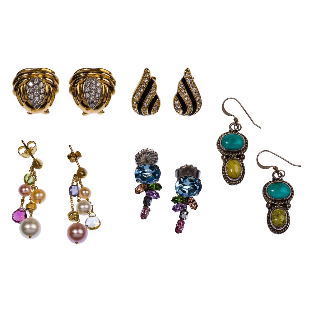 Appraisal: GOLD SILVER AND COSTUME JEWELRY ASSORTMENT pairs of earring including