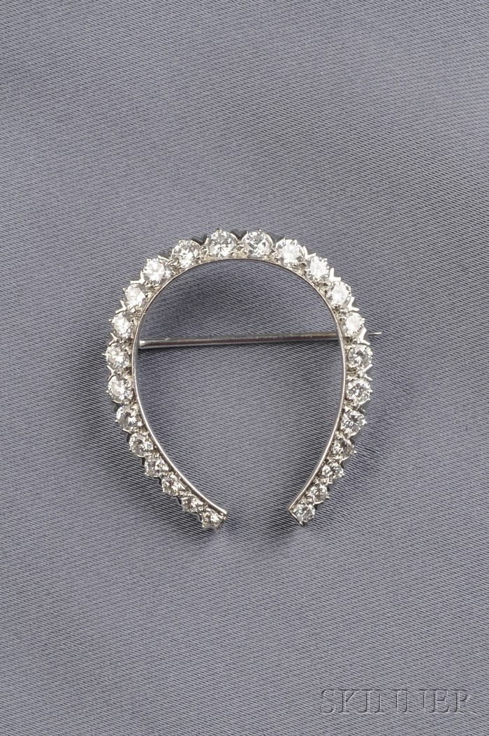 Appraisal: Art Deco Platinum and Diamond Horseshoe Brooch J E Caldwell