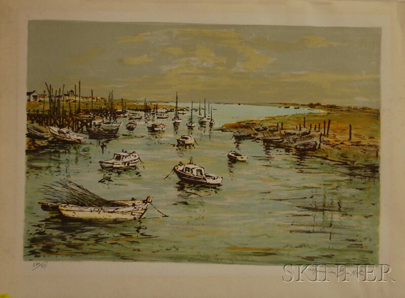 Appraisal: Maurice Buffet French - Lithograph View of a Harbor Inlet