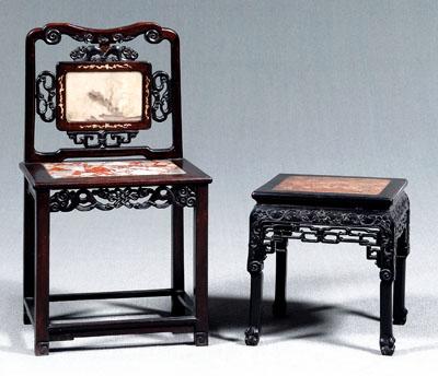 Appraisal: Chinese rosewood chair and stand inlaid chair back with gray