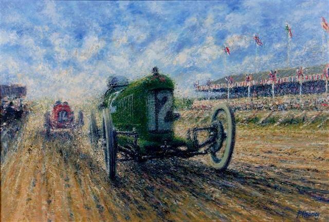 Appraisal: PETER HEARSEY BRITISH TH CENTURY Henry Seagrave driving a Sunbeam