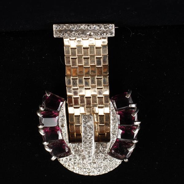 Appraisal: Retro Art Deco Partial Gilt Sterling Pave Buckle Design Brooch