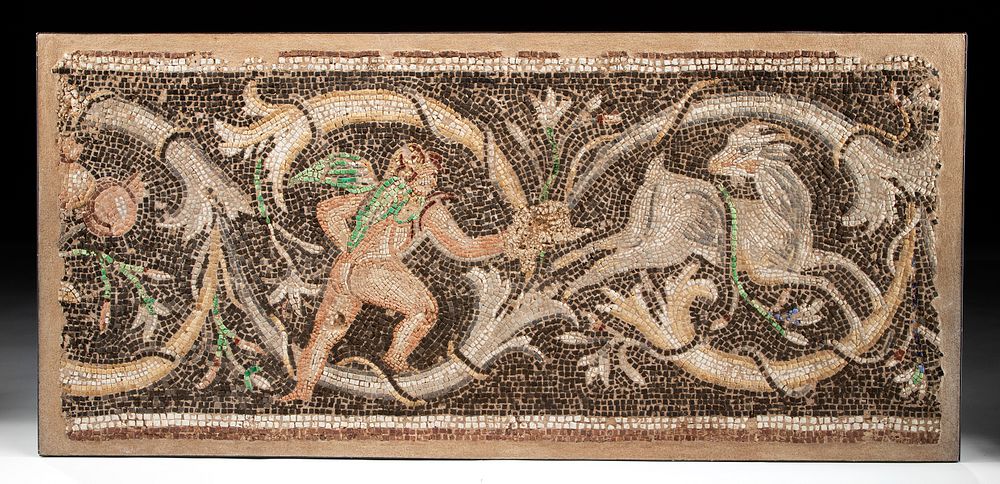 Appraisal: Roman Mosaic of Hunting Cupid Accounts Glass Stone Roman Empire