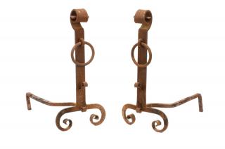 Appraisal: Pair Arts and Crafts Wrought Iron Andirons American early th