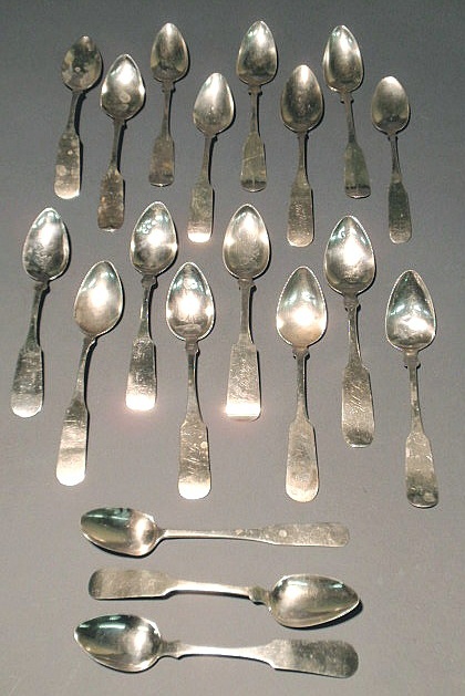 Appraisal: Nineteen coin silver teaspoons by various makers Approx troy oz