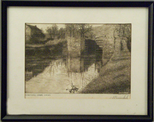 Appraisal: Bervinchak pencil signed engraving titled Schuylkill Canal Locks x Provenance