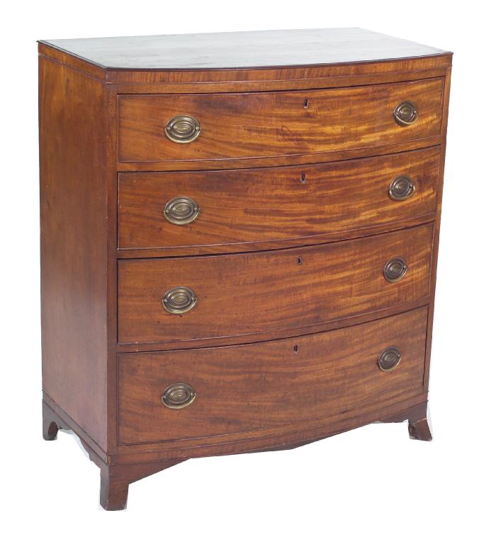 Appraisal: REGENCY MAHOGANY BOW-FRONTED CHEST OF DRAWERS with four long graduated