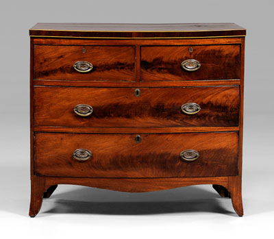 Appraisal: British figured mahogany bow-front chest four dovetailed drawers French feet