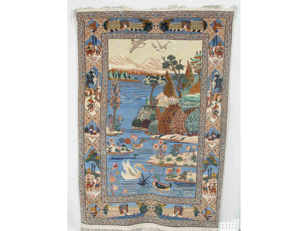 Appraisal: Iranian Pictorial Isfahan Rug c finely woven w high knot