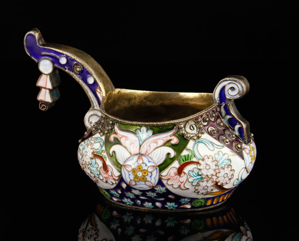 Appraisal: - Russian Silver and Enamel Kovsh Russian kovsh silver and