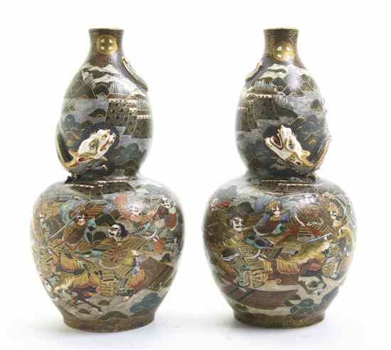 Appraisal: A Pair of Japanese Satsuma Vases of double gourd form