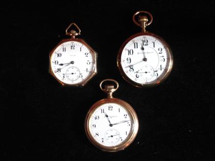 Appraisal: Three yellow gold filled case open face pocket watches th