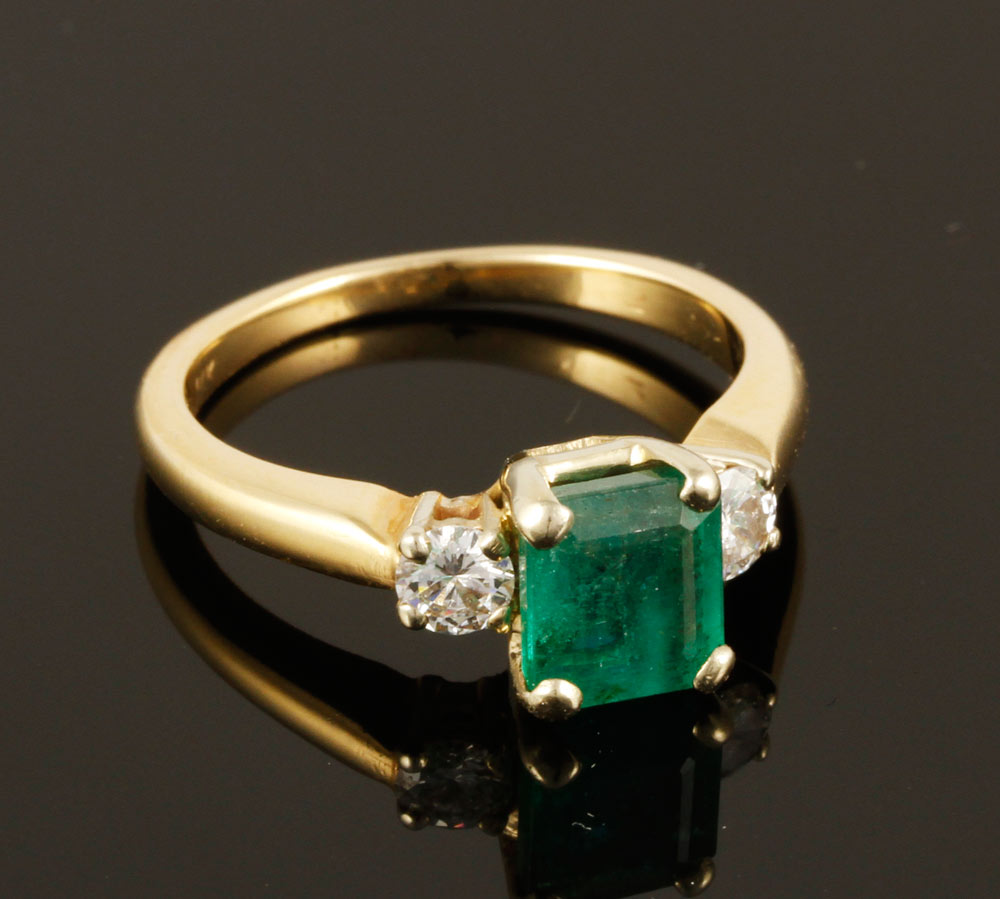 Appraisal: - K Emerald and Diamond Ring K gold emerald and