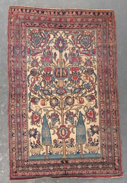 Appraisal: Unusual antique Lavar Kerman pictorial rug circa x Estimate -