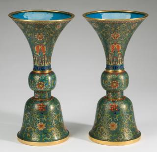 Appraisal: Chinese cloisonne Gu form beakers h Pair of Chinese cloisonne