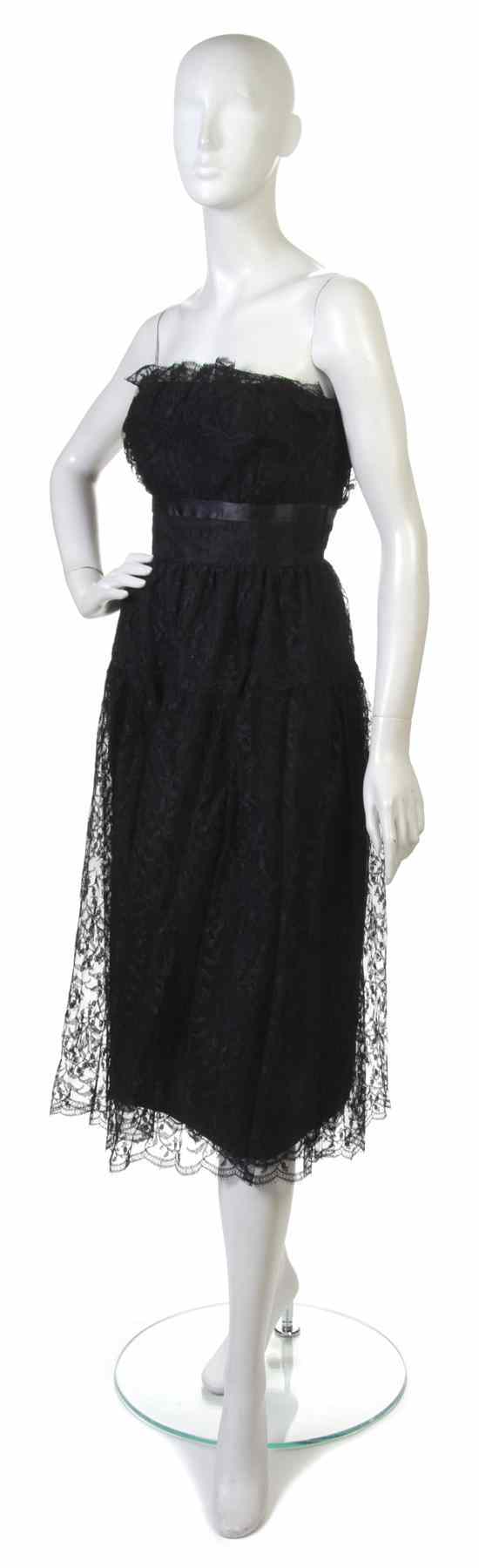 Appraisal: A Bill Blass Black Chantilly Lace Strapless Cocktail Dress Labeled