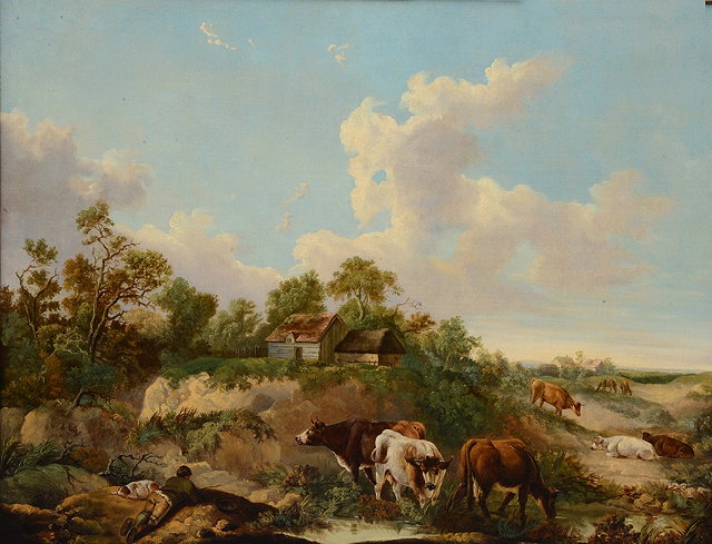 Appraisal: JOHN LEAKEY - Pastoral scene with cattle by a river